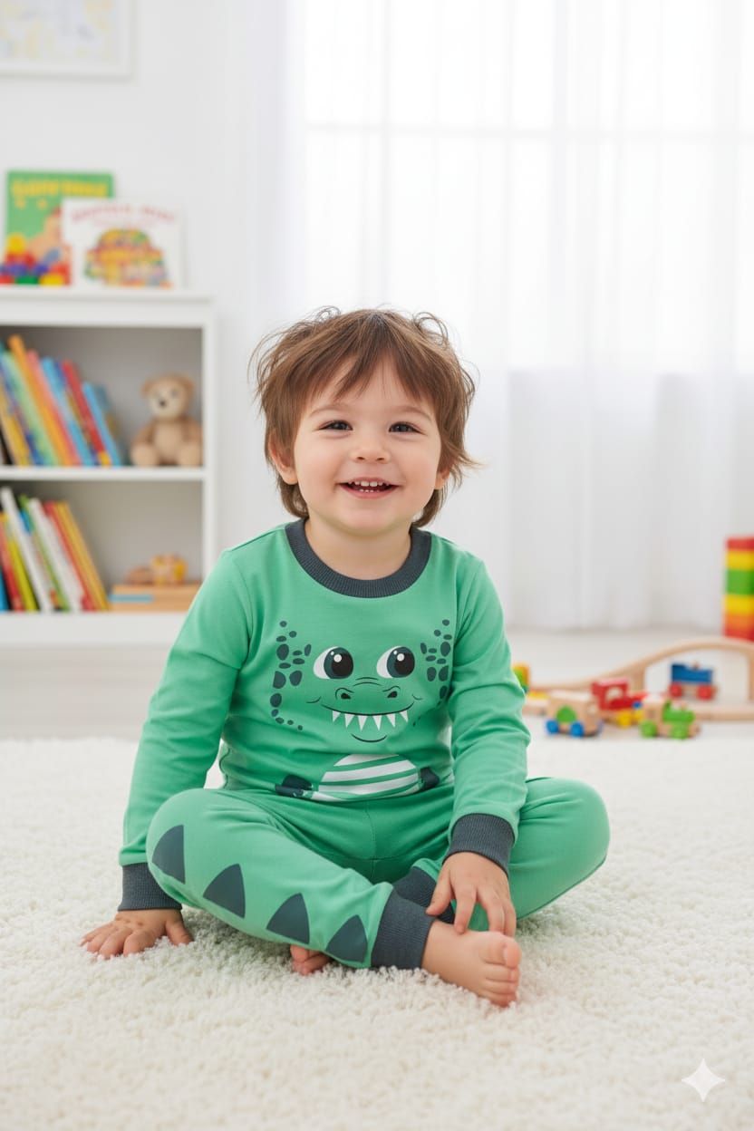 Cute Dino Smile Long sleeves Pyjamas set
