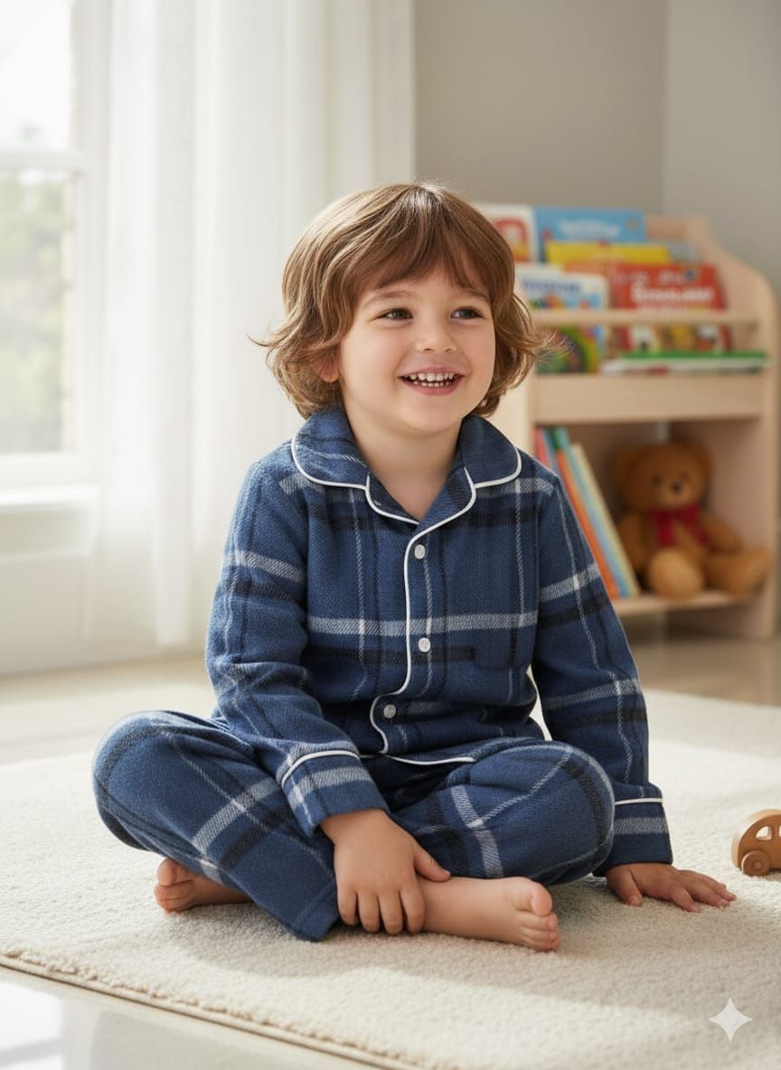 Classic blue flannel pyjamas white(unisex)