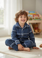 Classic blue flannel pyjamas white(unisex)