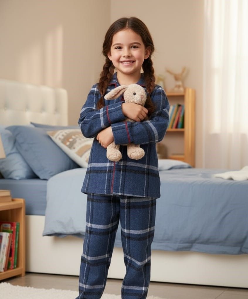 Classic blue flannel pyjamas set red